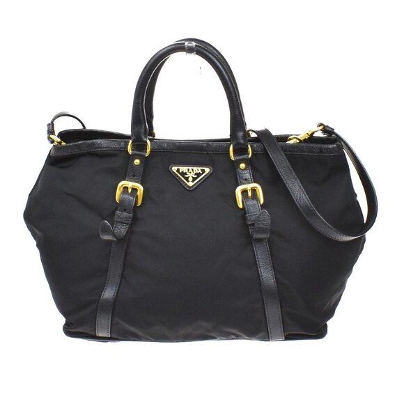 PRADA Logo Tessuto 2Way Hand Shoulder Bag Nylon Leather Black GHW Italy 87KB247 - Picture 2 of 16